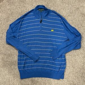 Masters Blue and White Striped Zip Up Sweater